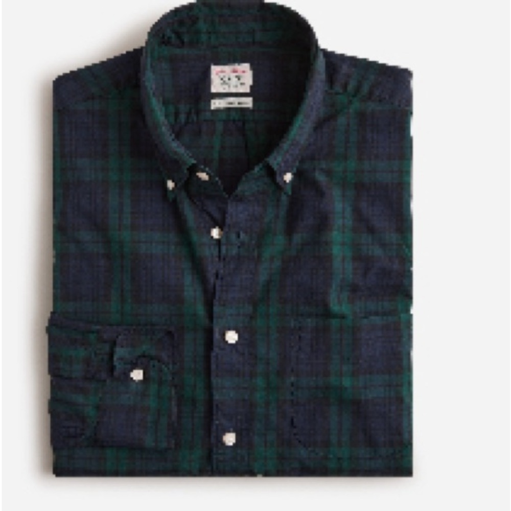 NWT J. Crew Navy Green Classic Plaid Button-Up Shirt XL